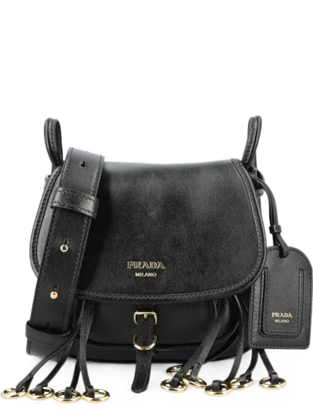 Geantă Prada cu franjuri din piele negru