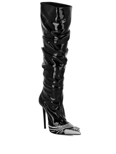 Botine Philipp Plein din piele de lac de cristal negru