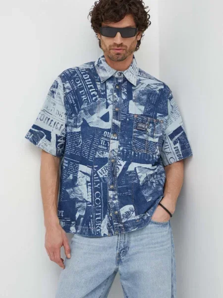 Versace Jeans Couture koszula granatowy relaxed z kołnierzykiem klasycznym