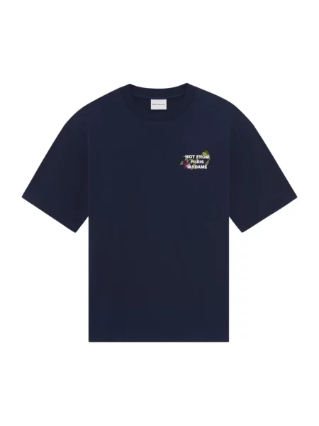 Drôle de Monsieur Vine Embroidered Slogan T-shirt niebieska