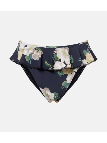 Bikini Montce w kwiatki z falbankami niebieski