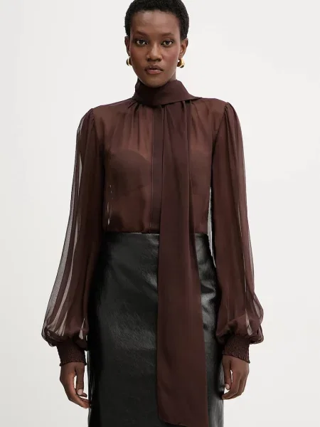 Svilena srajca Retrofete Hasli rjava