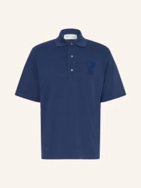 Ami Paris Koszulka Polo Z Pikowanym Wzorem blau granatowe