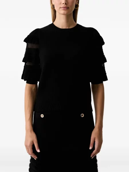 Pulover Twinset cu volane plasă negru