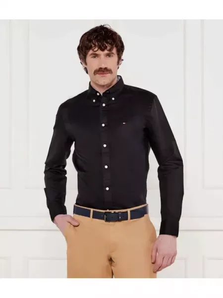Tommy Hilfiger Cămașă | cu adaos de in negru