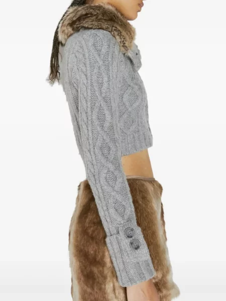 Gulerat cardigan Guess tricotate gri