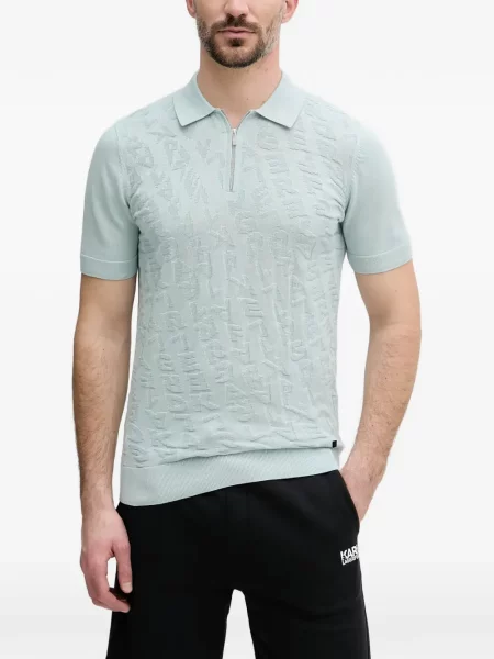 Tricou polo Karl Lagerfeld din jacard albastru