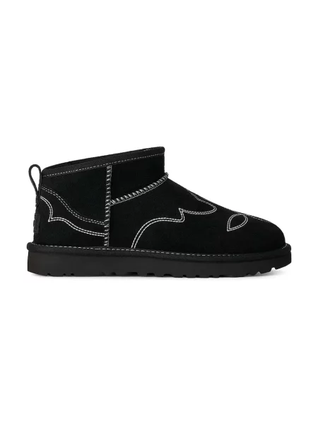UGG W Classic Ultra Mini Western cizme de zăpadă pentru femei din piele întoarsă negru