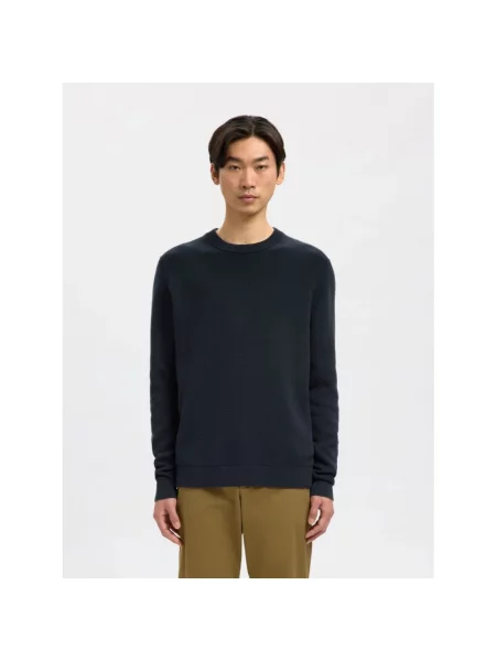 Sweter z dzianiny o kroju regular fit z czystej bawełny model ‘DANE’ Selected Homme granatowy