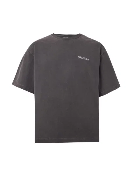 HOLLISTER Tricou gri deschis / denim negru