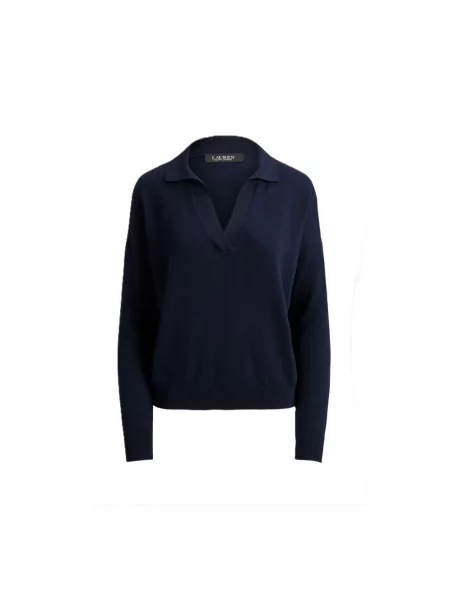 Sweter o kroju relaxed fit z mieszanki bawełny z kołnierzykiem polo Lauren Ralph Lauren niebieska