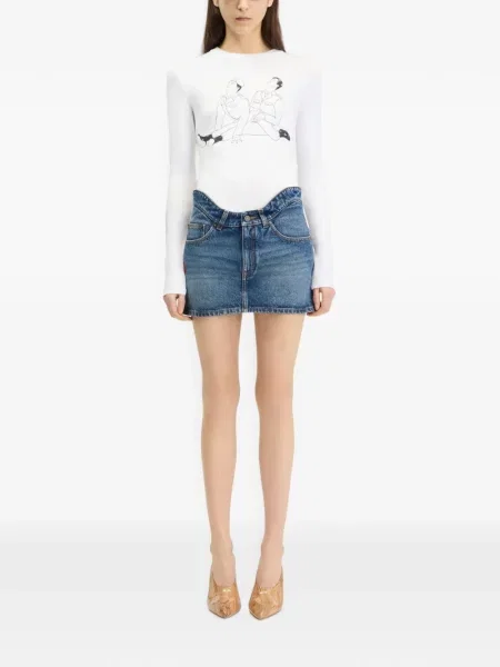 Lung top Jean Paul Gaultier din jerseu alb
