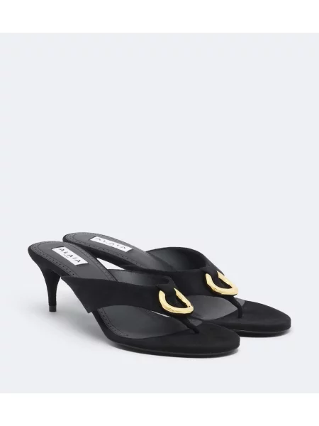 Chiloți tanga Alaïa din piele de căprioară negru