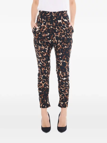 Pantaloni Tessitura cu imagine cu model leopard conici negru