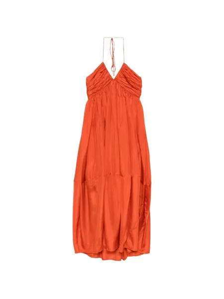 Rochie maxi Zimmermann cu volane cu gât halter portocaliu