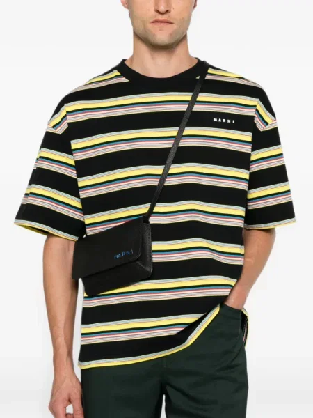 Kožna crossbody torba Marni s autogramom crna