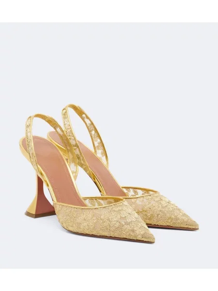 Pantofi cu toc Amina Muaddi din dantelă slingback
