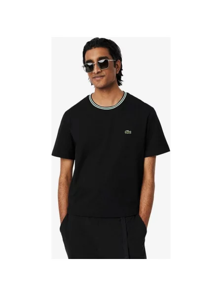 Koszulka Lacoste Regular Fit z prążkowanym kołnierzykiem krótki rękaw S czarny