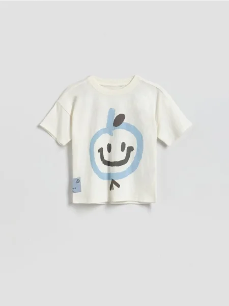 Reserved Tricou din cu imprimeu crem