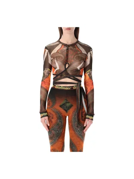 Długi top Ottolinger z długim rękawem z siateczką brązowy