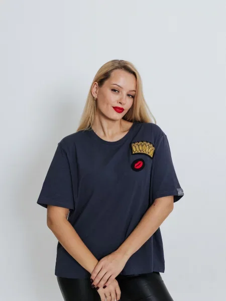 RADADA Marškinėliai CROWN AND RED LIPS antracito raudona