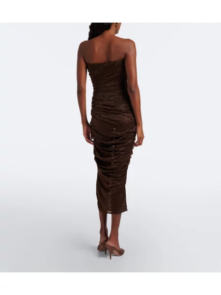 Rochie midi Alex Perry cu imagine cu model leopard din dantelă maro