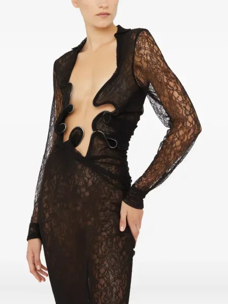 Rochie maxi Christopher Esber din dantelă de costum negru