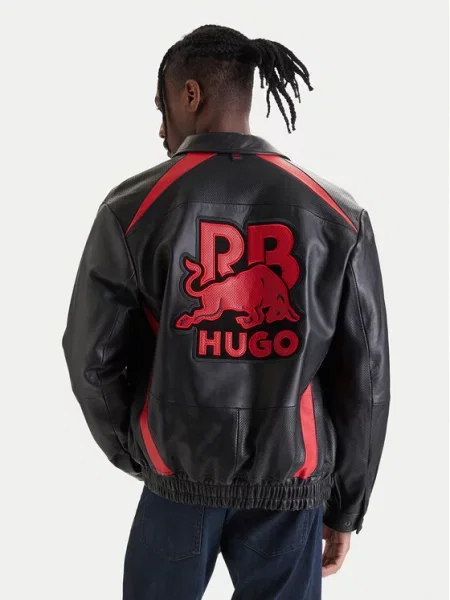 HUGO Usnjena jakna Lugor črna