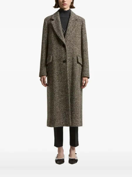 Palton Peserico din tweed cu model herringbone maro