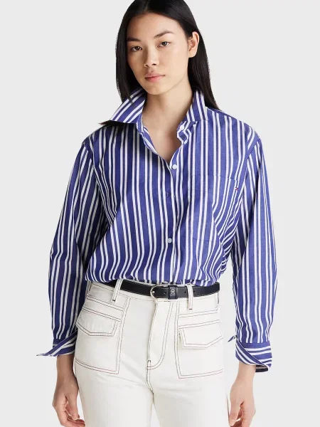 Смугаста сорочка Tommy Hilfiger з попліну синя