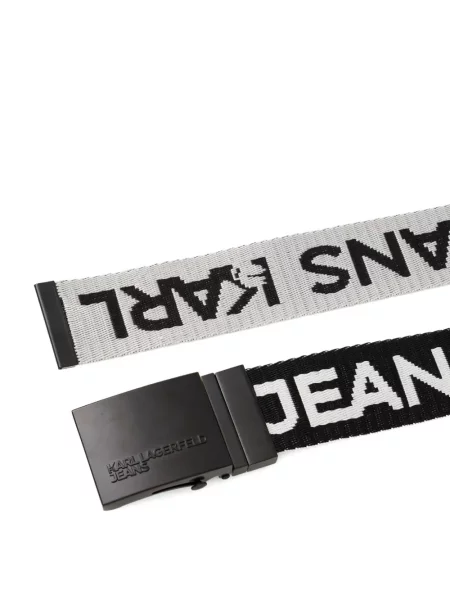 Jacquard remen Karl Lagerfeld Jeans sa kopčom s autogramom crna