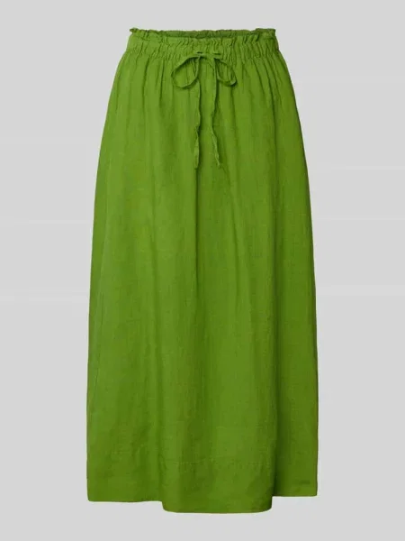 Spódnica midi rozkloszowana z czystego lnu model ‘LINNA’ Selected Femme zielona