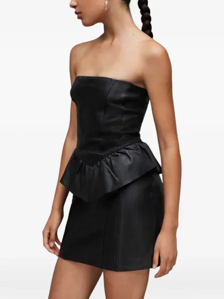 Rochie mini Allsaints cu volane de costum negru