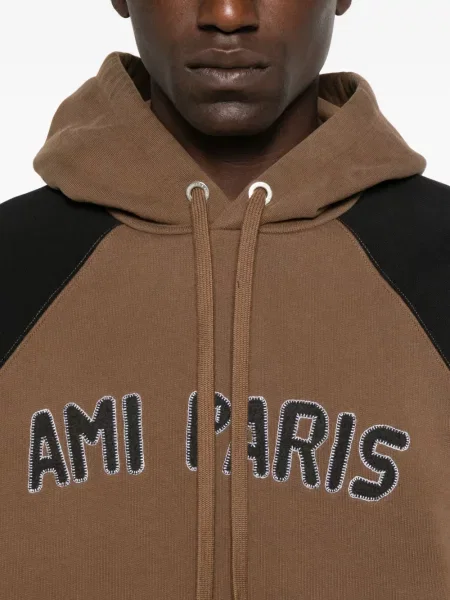 Hanorac cu glugă Ami Paris cu broderie maro