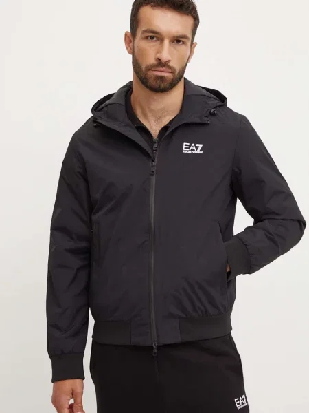 Geacă Ea7 Emporio Armani cu glugă negru