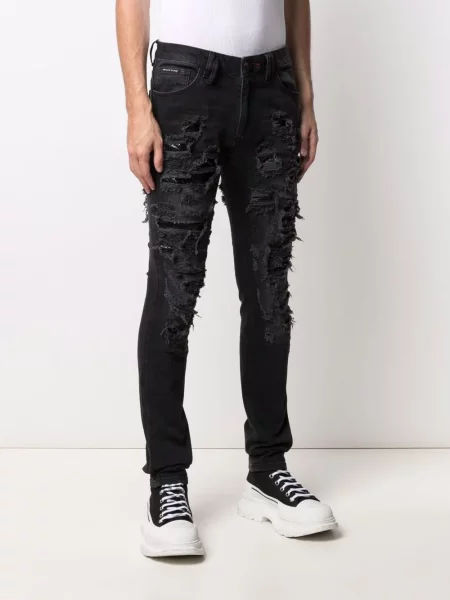 Džíny Philipp Plein s dírami se síťovinou černé