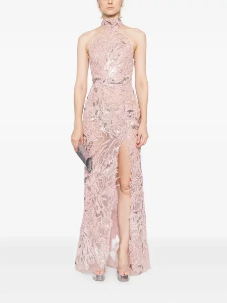 Rochie maxi Saiid Kobeisy cu broderie de costum roz