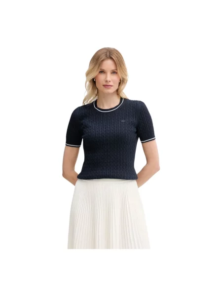Sweter Lacoste z krótkim rękawem niebieski
