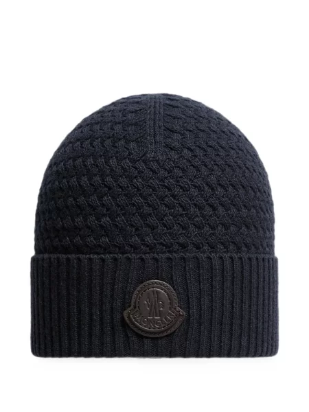 Căciulă Moncler tricotate cu autograf albastru