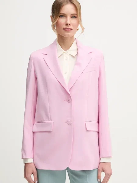 Вълнено сако Weekend Max Mara лилаво с едно копче с изчистен дизайн розово