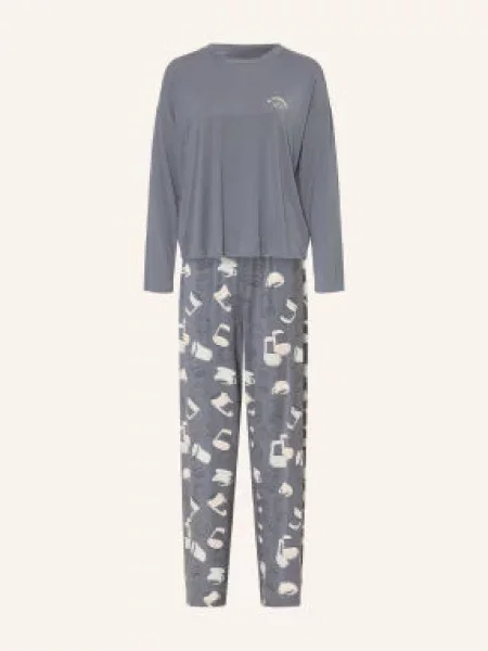 Schiesser Pyžamo Casual Fashion černošedá / krémová / mátová