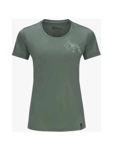 Ciemnozielony T-shirt z krótkim rękawem Jack Wolfskin Peak Graphic XL zielona