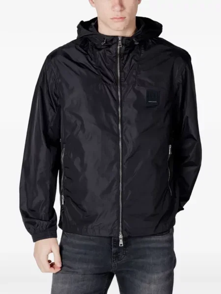 Μπουφάν Armani Exchange με κουκούλα με αυτόγραφο μαύρο