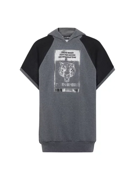 Bluza z kapturem Plein Sport bez rękawów w tygrysie prążki szara