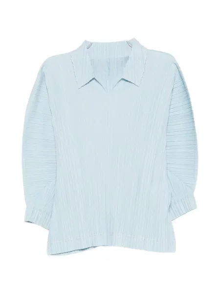 Tricou Pleats Please Issey Miyake cu decolteu în V albastru