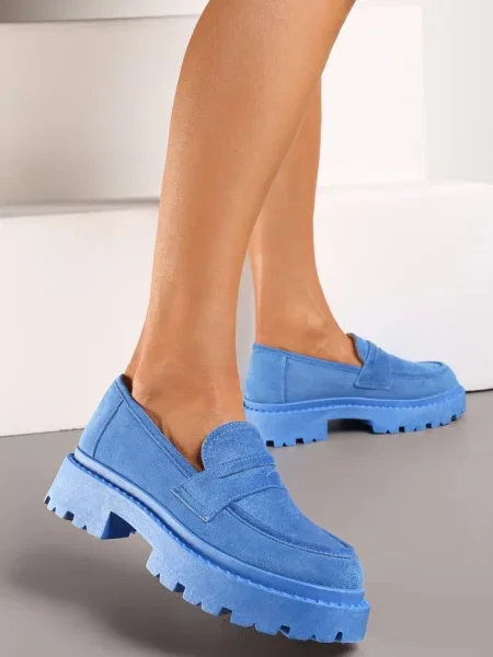 Mocasini Albastri Slip-On Talpă Groasă Plată Branț Ecologic Dionela albastru