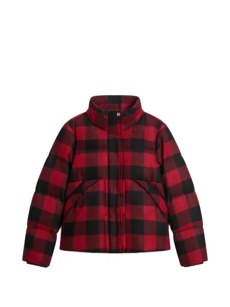 Geacă cu puf Woolrich de lână în carouri roșu