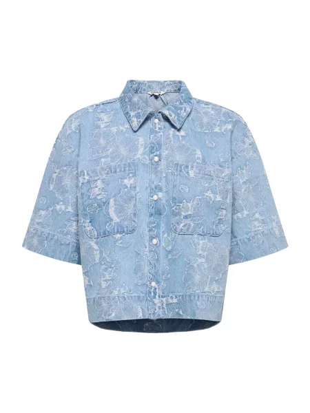 ONLY Bluză ONLCleo-Aude albastru denim alb