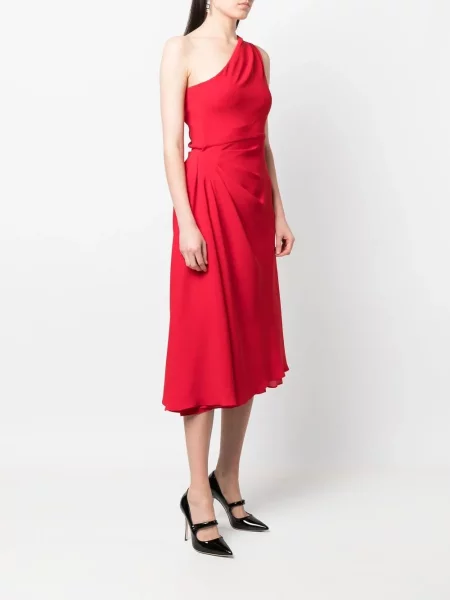 Hedvábné oblekové šaty Christian Dior Pre-owned na jedno rameno červené