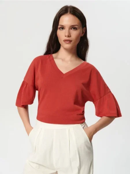 Блузка з оборками перцевий червоний